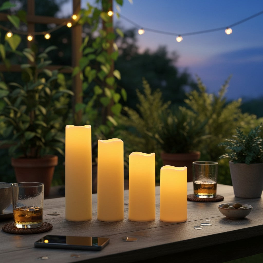 Hearthly set van vier crèmekleurige LED-kaarsen met realistische vlamloze vlammen, verschillende hoogtes, voor sfeerverlichting.