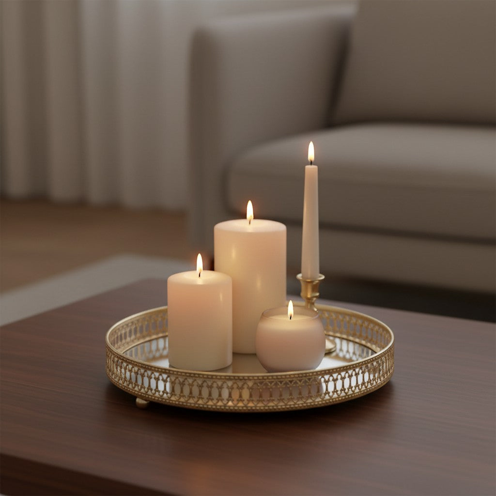 Hearthly gouden spiegel dienblad met decoratieve rand en pootjes, 25cm