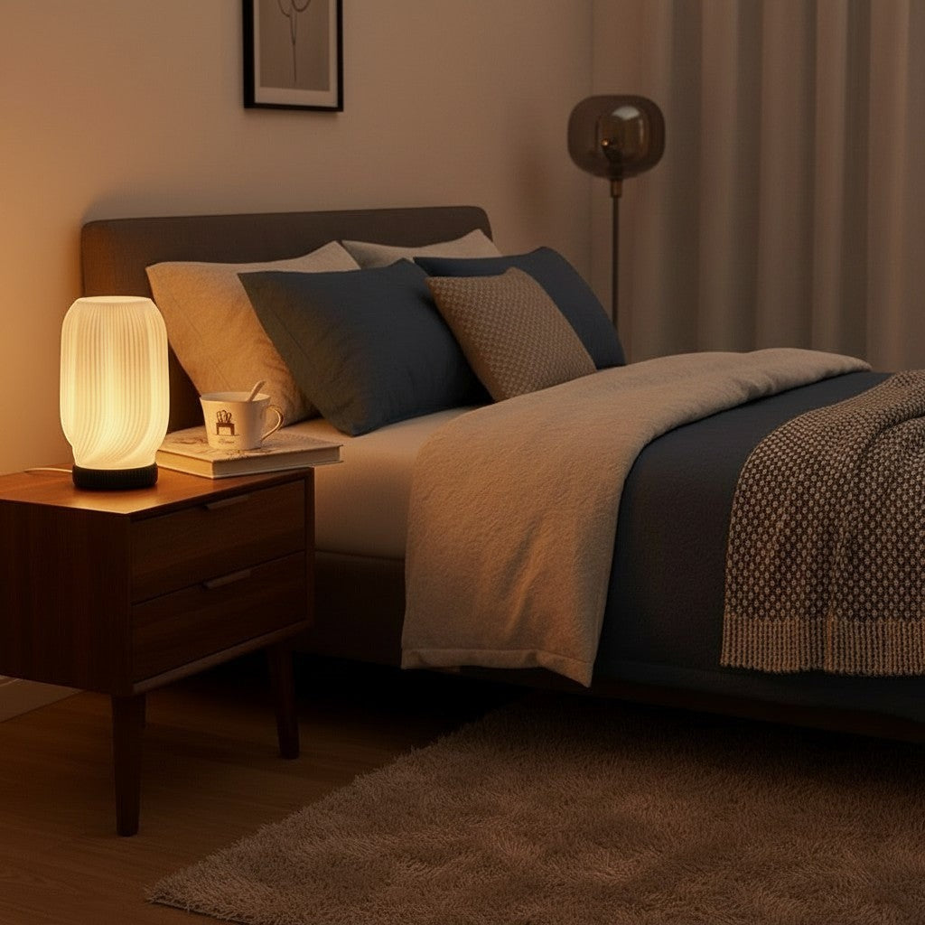 Hearthly Nordic design spiraallamp met gedraaide textuur, ideaal als decoratieve bedlamp.